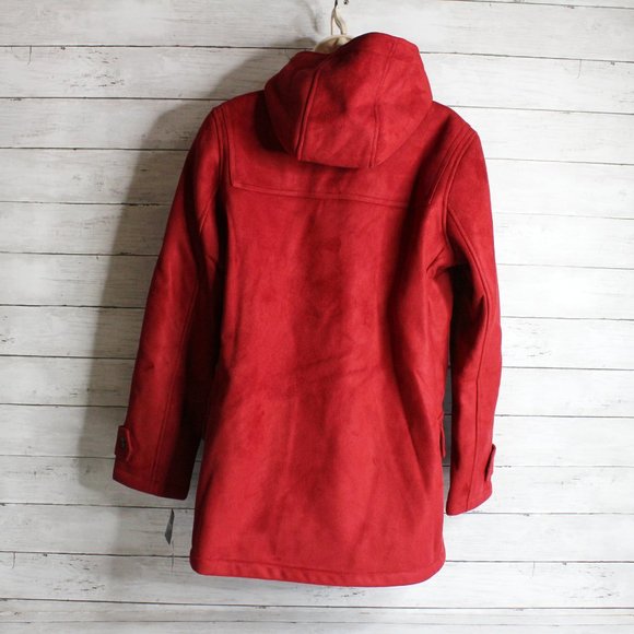 Chaps Women's Winter Coat Size XL Red Toggle Jacket Faux Suede Hooded - Picture 6 of 7